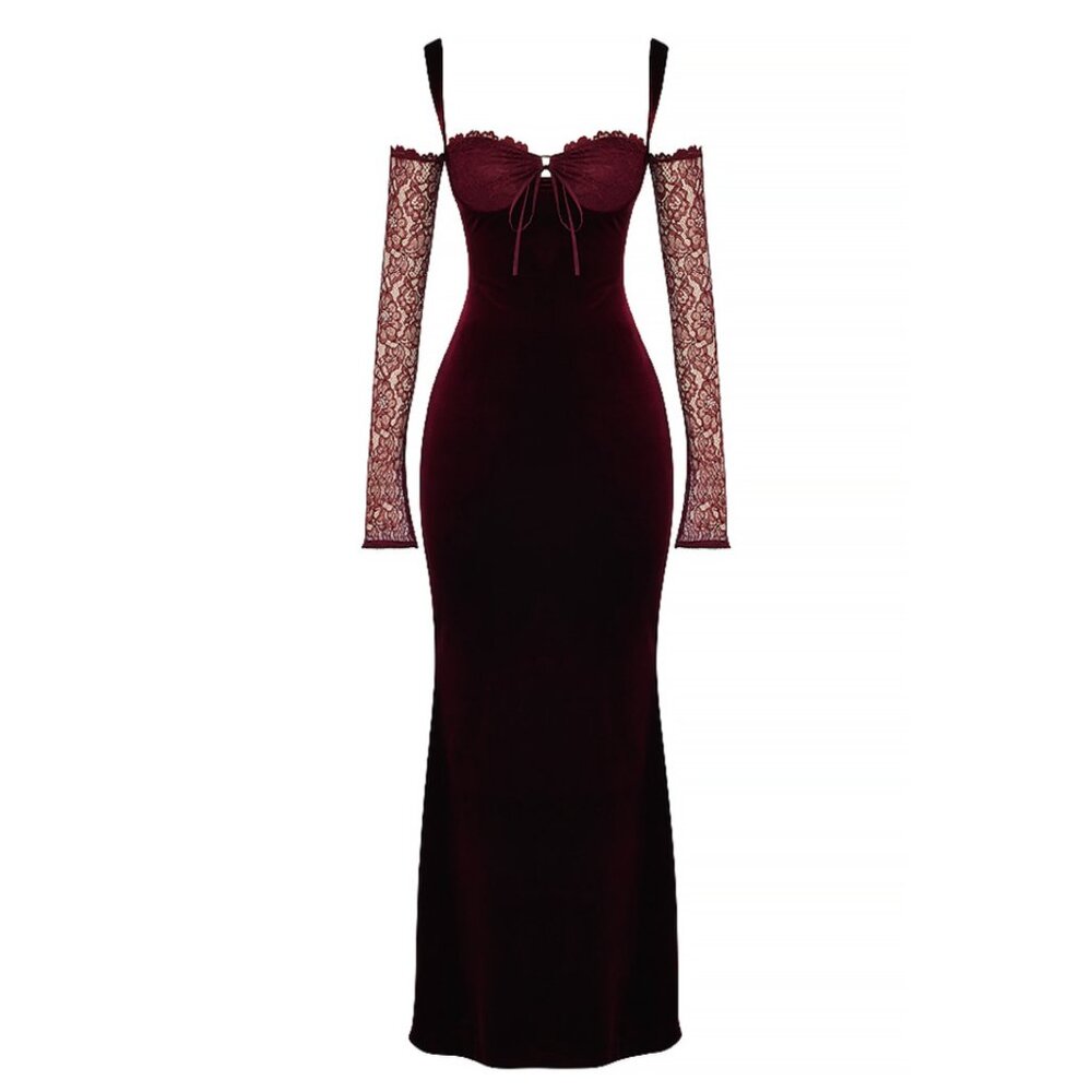 House of CB 'Ivy' Black Cherry Velvet Maxi Dress NWOT (XS plus cup!)